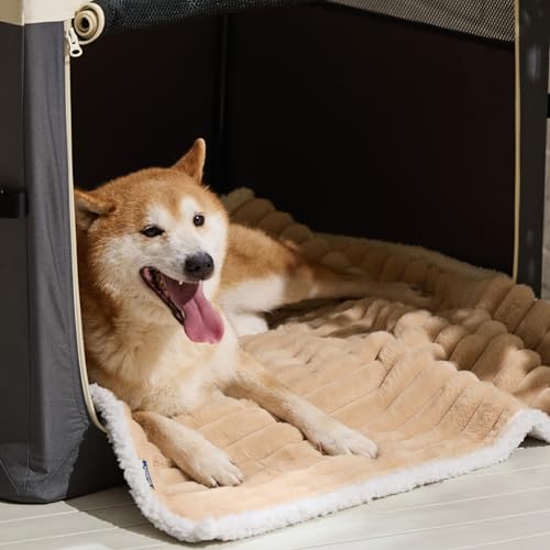 Bedsure ComfyFleece™ Waterproof Dog Blankets for Large Dogs - Soft Pet Cat Blanket Corduroy Fleece for Couch Protector Washable, Cozy Calming Reversible Furniture Protection,40"x50", Tuscan Beige - color: Sandy Beige, size: L(40x50")-1pc