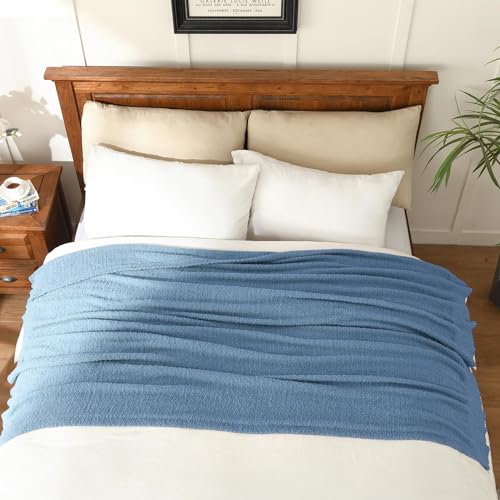JOOJA Dusty Blue Throw Blanket for Bed, Super Soft Knit Blankets, Cozy Fleece Fuzzy Fluffy Plush Chenille Throws Blanket for Couch, Sofa, 60 x 80 inches - color: Dusty Blue, size: 60x80
