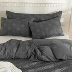 JELLYMONI Pillowcases Standard Size Grey 2 Pack Boho Plaid Bed Pillow Covers 20x26in Polyester Envelope Pillow Shams Tufted Bohemian Textured (Pillows are not Included) - color: 01 - Grey - Grid, size: 26" x 20" (Pack of 2)