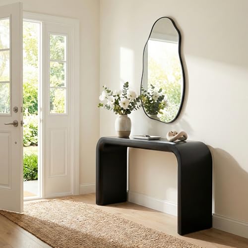 Asymmetrical Wall Mirror 36"x20", Large Irregular Mirror for Bathroom Vanity, Matte Black Rust Proof Aluminum Frame, Tempered Glass Modern Wavy Mirror for Horizontal or Vertical Decor - color: Black, size: 36"L x 20"W