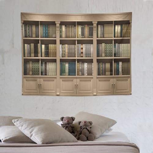 Houselerax Vintage Bookshelf Tapestry,Retro Library Wall Hanging Tapestries,Old Books on Shelf Classical Study Room Student Study College Dorm Bedroom Living Room 60"x40" - color: Bookshelf-8, size: W60xL40in