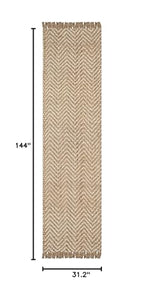 SAFAVIEH Natural Fiber Collection Runner Rug - 2'6" x 12', Bleach & Natural, Handmade Chevron Fringe Jute, Ideal for High Traffic Areas in Living Room, Bedroom (NF458A) - size: 2'6" x 12' (Runner)
