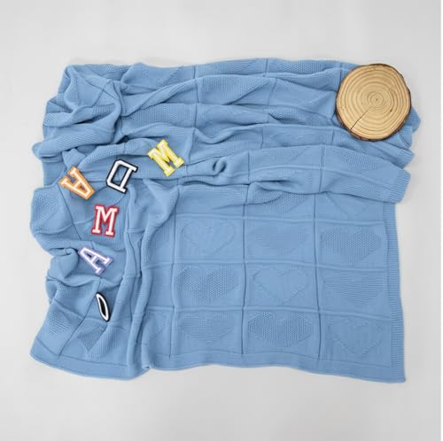 Baby Knit Cotton Blanket Baby Blue Heart Design Soft Cotton Throw for Nursery Crib Stroller Baby Gift Shower Birthday Christmas Size 30x40 - color: Baby Blue, size: 30"x40"