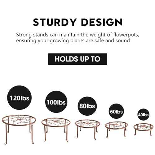 5 Pack Metal Plant Stands for Multiple Plant,Heavy Duty Flower Pot Stands for Outdoor Indoor Plants,Rustproof Iron Round Pot Shelf for Planter - color: Brown