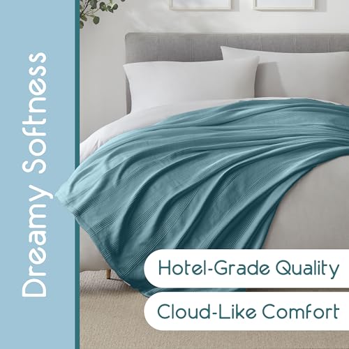 Vellux 100% Cotton Blanket, King, 108x90, Pacific Blue | Soft, Breathable Knit, Lightweight, All Season, Machine Washable, Oeko-Tex Certified, Hotel Quality - color: Blue, size: King