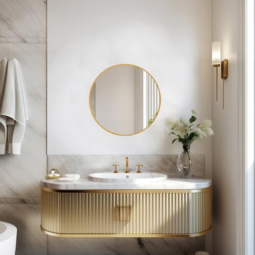 Sunniry Round Mirror 18 inch, Gold Round Mirror, Gold Metal Frame, Gold Mirrors for Wall, Bathroom, Bedroom, Vanity, Hallway. - color: Gold, size: 18"L x 18"W