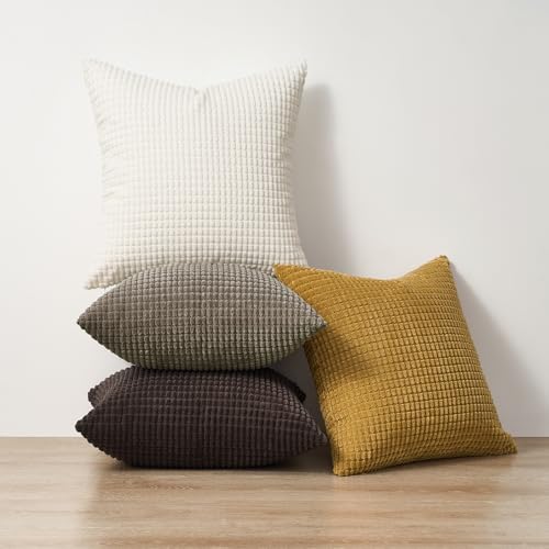 Topfinel 4 Packs Rust Boho Decorative Throw Pillow Covers 16x16 Inch for Living Room Couch Bed, Western Rustic Modern Home Decor, Soft Corduroy Small Bulge Accent Square Cushion Case 40x40 cm - color: Brown, size: 16" x 16" (Pack of 4)