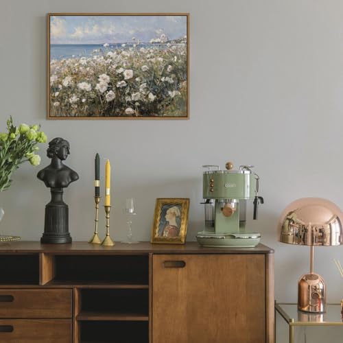 Framed Landscape Wall Art Blue Ocean Theme White Flower Pictures Wall Decor Abstract Floral Painting Prints Modern Seascape Artwork for Living Room Bedroom Bathroom Home Office Decoration, 12''x16'' - color: Blue Ocean White Flower, size: 16"L x 12"W