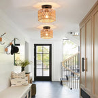 Hand-Woven Rattan Flush Mount Ceiling Light,Farmhouse Light Fixtures Ceiling Mount Boho for Hallway Bedroom Kitchen Entryway Living Room - color: Hexagon 2 Pack