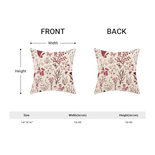 Christmas Pillow Covers 16x16 Inch Set of 2,Burgundy Red Wild Flower Plant Throw Pillows Case,Seasonal Floral Outdoor Decorative Square Linen Farmhouse Decor Cushion Covers for Home Sofa bed Couch - color: Burgundy Wild Floral, size: 16" x 16" (Pack of 2)