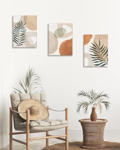 HesenDot Abstract Botanical Wall Art Set of 3, 30x40CM Neutral Plant Framed Canvas Prints, Beige Green Boho Aesthetic Wall Decor for Living Room Bedroom Bathroom Office Home - color: Abstract Wall Art-Framed, size: 16"L x 12"W