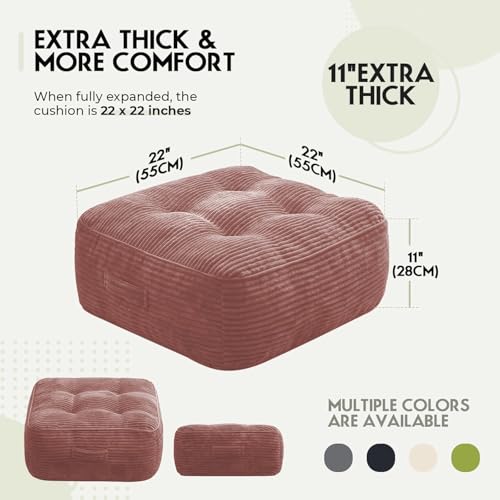11In Washable Floor Pillow for Adults, Yoga & Meditation Cushion with Handle, Square Large Pillows Seating with Removable Tufted Corduroy Cover for Tatami Living Room Board Games (Pink) - color: Pink