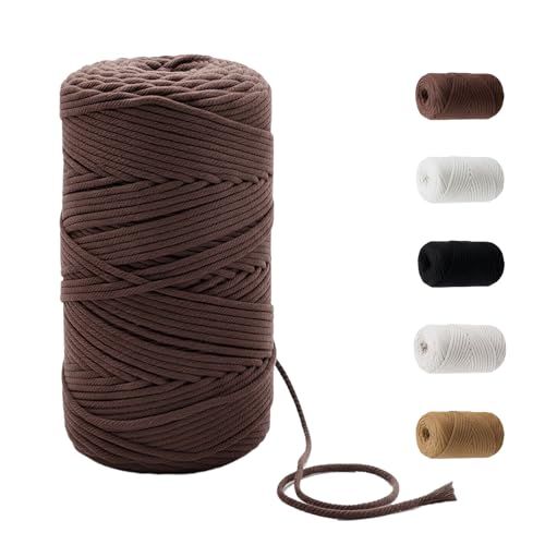 109 Yards Macrame Cord 4 Strand Twisted Recycled Cotton 4mm Brown String for Crafts Wall Hangings Plant Hangers DIY Knitting Macrame Supplies - color: Brown, size: 4mmx109Yards