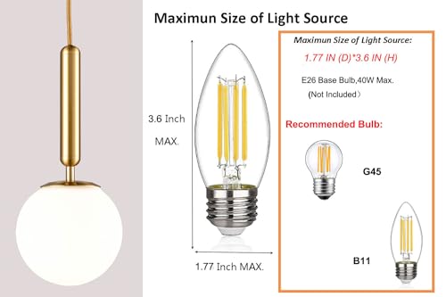 DIRYZON Brass Pendant Lights Kitchen Island Set of 2,Modern Hanging Light Fixture Globe Pendant Lighting with Milk Glass,Adjustable Height - color: Gold, size: 6 Inch-Hardwired-2 Pack