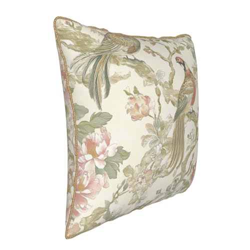 Vintage Bird Floral Velvet Pillow Covers 18x18 Inch Chinoiserie Flowers Leaves Throw Pillows for Couch Farmhouse Cushion Covers Pillowcase Light Green Leaf Pillow Cases for Sofa Bed Outdoor Decor - color: Green Bird, size: 18" x 18" (Pack of 1)