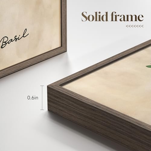 Framed Sage Green Botanical Wall Art for Kitchen, Set of 6 Rustic Herb Canvas Prints Artwork for Modern Farmhouse Walls, Herbs Spices Plant Leaf Pictures for Dining Room Living Room Bedroom Wall Decor - color: Herbs - Walnut Framed, size: 11" W x 14" H x