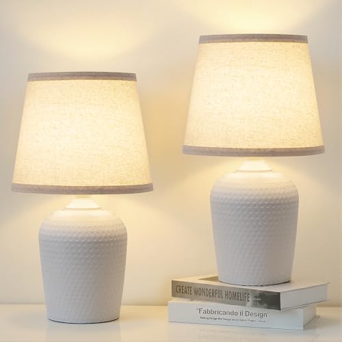 Sucolite 16'' Table Lamps Set of 2, Bedside Nightstand Lamps for Bedroom Kid’s Room, Cute Desk Lamps with Studded Texture Base for Reading Nursery Living Room Office,Beige & White - color: Beige & White, size: 16''
