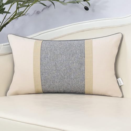 Yangest Patchwork Pillow Cover 12x20 Inch Luxury Cotton and Linen Cushion Cover Rectangle Pillowcover for Couch Bedroom Living Room,Gray - color: Grey, size: 20" x 12" (Pack of 1)