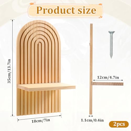 2pcs Boho Wall Candle Sconces Boho Wall Decor Rustic Farmhouse Wooden WallMount Candle Holders Wood Bohemian Decor Floating Shelves Arched Wooden Hanging Shelves for Bedroom Living Room Bathroom Home