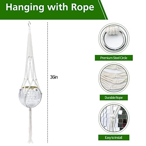 6" Disco Ball Planter, Disco Ball Plant Hanger with Hanging Rope, Hanging Chain, Hook, Circle and Extra Mirror Pieces - color: 1×6" Silver