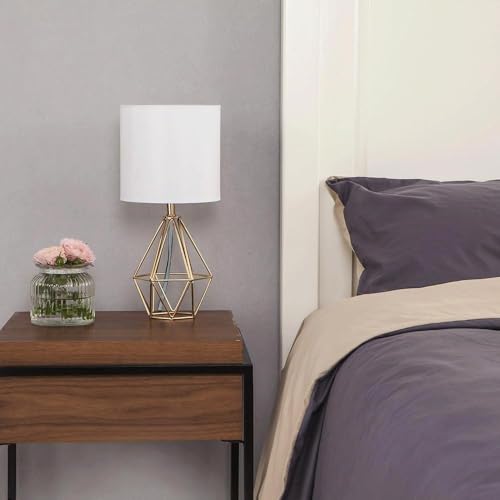 Gold Small Table Lamp Set of 2, Modern Bedside Nightstand Lamps with Geometric Metal Base White Fabric Shade, Cute Desk Lamp for Living Room Bedroom - color: Gold-2 Pack