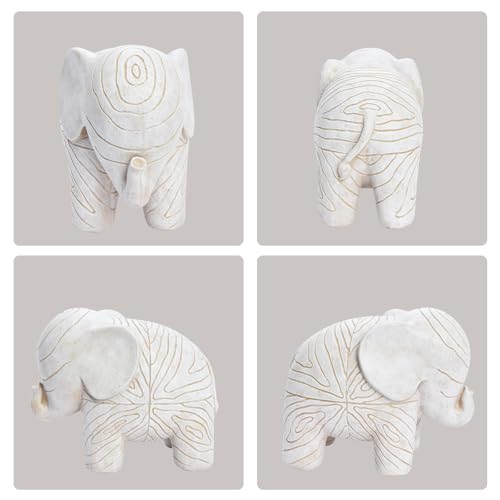 Small Elephant Statue,Boho Textured Animal Elephant Figurine Decor Ornament, Good Luck Resin Elephant Gifts for Women,Tabletop Home Decoration for Shelf Living Room Bedroom Office-White - color: White