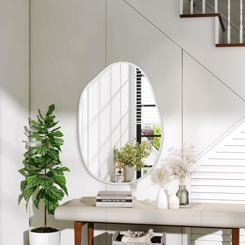 Irregular Wall Mirror Asymmetrical Mirrors, 18''x26'' Metal Framed Mirror for Bathroom Bedroom Living Room Entryway, Decorative Modern Aluminum Alloy Wall Decor, White - color: White, size: 26"L x 18"W