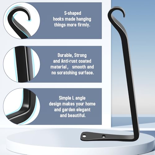FEED GARDEN 2 Pack 12 Inch Hanging Plant Bracket Wall Hooks Decorative Plant Hangers for Outdoor Hanging Bird Feeders, Wind Chimes, Plant Baskets, Black - color: Black-L, size: 12 Inch