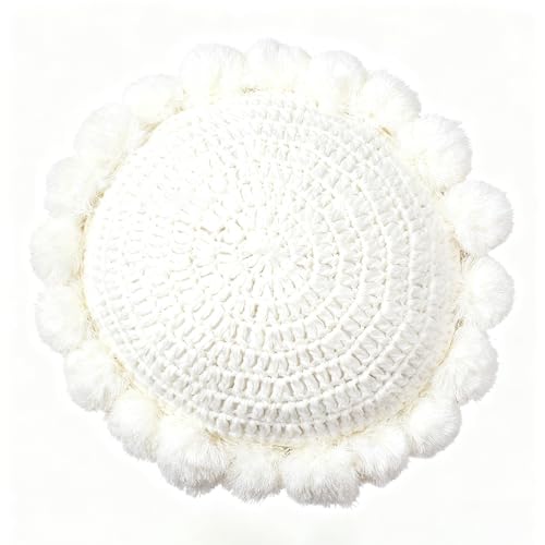 Byitre Bohemian Round Pillow 20 Inch | 100% Cotton Decorative Pillow Hand Tufted with Chunky Textured Poms | Boho Throw Pillow for Bed or Couch | Natural Beige Throw Pillow - color: Sunflower Beige