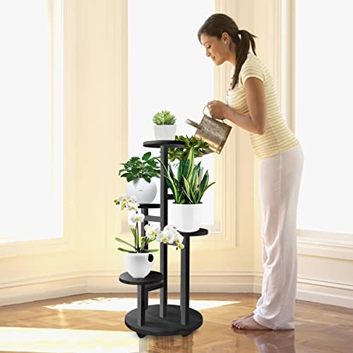 GEEBOBO 5 Tiered Tall Plant Stand for Indoor, Wood Plant Shelf Corner Display Rack, Multi-tier Planter Pot Holder Flower Stand for Living Room Balcony Garden Patio (Black) - color: 5tier-black