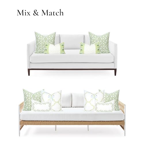 Hofdeco Premium Grandmillennial Coastal Hampton Patio Indoor Outdoor Throw Pillow Cover Only, 20"x20" Water Repellent for Backyard, Couch, Poolside, Grass Green Print Fretwork Trellised Screen - color: Grass Green Fretwork Trellised Screen 20"x20"