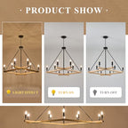 Farmhouse L53'' Wooden Square Chandelier Natural 10-Light Rustic Rectangular Candle Chandeliers Long Ceiling Pendant Lighting for Living Dining Room Foyer Kitchen Bedroom High Ceiling,E12 - color: Natural, size: 53 inches
