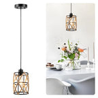 ocioc Hand Woven Hemp Rope Pendant Light, 6.7" Boho Chanderlier Light Fixture, Rattan Cylinder Lamp Shade Lamp, Farmhouse Dome Pendant Lighting for Kitchen Island, Bedroom, Dining Room, Living Room - size: 6.7"
