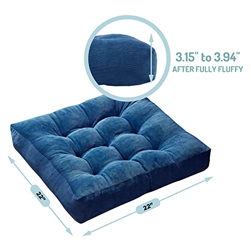 Degrees of Comfort Meditation Floor Pillow Set of 2, Square Large Pillows Seating for Adults, Tufted Corduroy Cushions for Living Room Tatami, Memory Foam Added, Navy Blue, 22x22 Inch - color: Square | Navy | 2 Pack, size: 2 Pack