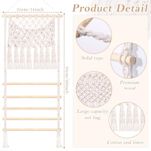 SNOWSTAR Macrame Hair Claw Clip Organizer,Large Capacity Mesh Bag Scrunchies Holder and Hair Ties Organizer for Women Girls,Hair Accessorie Hanging Storage Home Decor Wall,Door - color: White