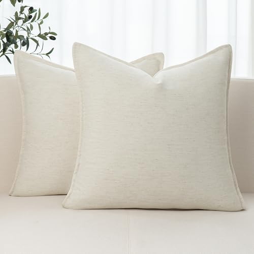 Chenille Linen Throw Pillow Covers 20x20 Set of 2, Thick Textured Boho Pillow Covers, Farmhouse Decorative Pillow Covers, Neutral Vintage Accent Covers for Couch Sofa Bed, Pearl White - color: Pearl White, size: 20" x 20" (Pack of 2)