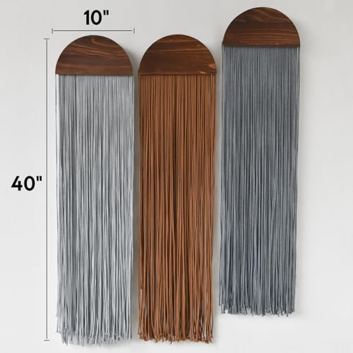 Macrame Wall Hanging 3Pcs Boho Wall Decor Handmade Macrame Art Fringe Design Wedding Macrame Backdrop Headboard Wall Decor 10" W x 40" L - color: Grey and Brown