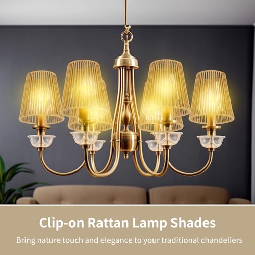 3PCS Chandelier Lamp Shades,Rattan Lamp Shade Clip-on Rattan hanging lamp Shade,Natural Touch Hand Woven Lampshade for Chandeliers, Pendants, Wall Sconces, 3.9 x 5.6 x 5.4 in