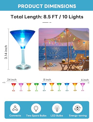 Multicolor Cocktail String Lights, 8.5Ft Cocktail Plug in Outdoor Party Lights with 10 LED Multicolor Cocktail Lights, Summer Patio Decorations String Lights for Bedroom Home Decks Party Lighting - color: Cocktail lights