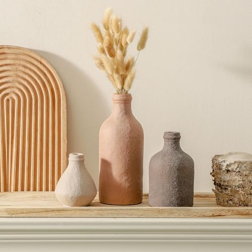 Ceramic Vase Set of 3, Vases Home Decor, Decorative Vases for Table, Boho Flower Vase Modern Neutral Vases for Room Decor, Table, Mantel,Entryway Living Room Kitchen Bedroom Bathroom - Brown - color: 009-brown