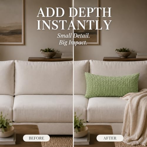 JoraLion 12x24 Boho Decorative Lumbar Throw Pillow Cover, Sage Green Cozy Soft Striped Corduroy Long Rectangle Cushion Case Accent Home Decor for Sofa Bed Room Livingroom, ONLY Cover - color: Sage Green, size: 24" x 12" (Pack of 1)