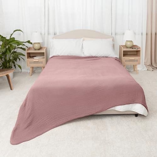Comfy Cubs Muslin Blanket for Adults Queen 90" x 90" - 6 Layer Soft, Breathable & Lightweight Muslin Adult Blanket - Machine Washable & Designed in The US Bedding for All Seasons - Mauve - color: Mauve, size: Queen - 90" X 90"