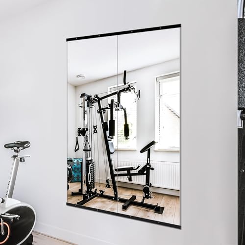 TRAHOME Home Gym Mirror for Wall,60x25x2PCS Full Length,Glass Frameless Body Large Mirror for Home Gym,Workout,Bedroom,Garage(Black) - color: Matte Black, size: 60"L x 25"W x 2PCS