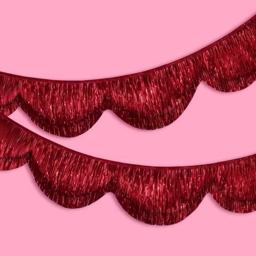 FYSUIMU 6.6 Ft Burgundy Scalloped Banner Hanging Layered Sparkly Fringe Garland for Wine Birthday Wedding Bachelorette Party Backdrop Decor - color: Burgundy Red