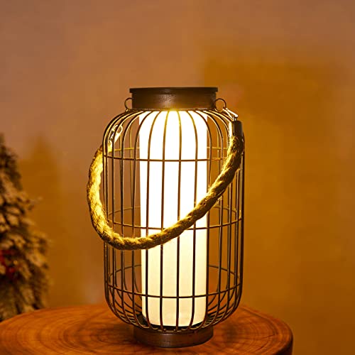 pearlstar Large Solar Powered Lantern Outdoor-Heavy Duty Metal Hanging Lights Decorative Solar Table Lamp Waterproof for Outside Patio Yard Garden Porch Tabletop Decor (Copper) - color: Copper
