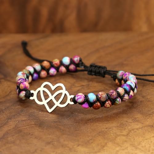 Women Boho Wrap Bracelet,Handmade Natural Stone Crystal Emperor Beads Heart Bracelet, Fashion Bohemian Jewelry Gift for Women - color: Double Heart