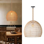 Arturesthome 1 Light Natural Rattan Pendant Light Fixture,Woven Pendant Light Wicker Chandelier,Hanging Ceiling Light,Handmade Lampshade,Rope Lamp for Kitchen Island W19.6in X H 17.7in - size: 19.6″W x 18″H