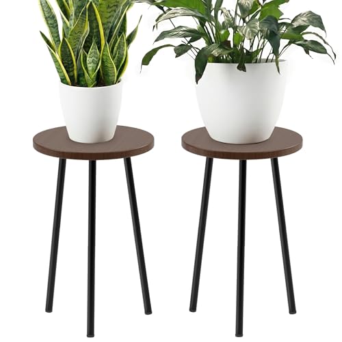 Plant Stand Indoor 2 Pack: Corner Wood 20 Inch Plant Stand Mid Century Modern Decor - Small Round Plant Table for Indoor Plants - Outdoor Plant Holder for Patio Living Room Bathroom Office (Walnut) - color: Walnut, size: 20"&20"