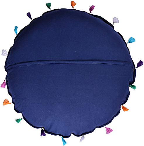 Indian Handmade Patchwork Codework Round Pouf Cover Ottoman Floor Pillow Cushion Seating Throw Decorative Pom Pom Pillow Cases Boho 32 Inches Royal Blue BFPC0105 - color: Royal Blue