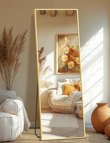 TRAHOME Full Length Standing Mirror, 70"x24" Gold Full Body Mirror with Aluminum Alloy Frame, Free Standing or Wall Mount for Bedroom, Living Room, Dressing Room - color: Gold, size: 70"L x 24"W